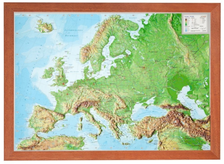 3D Raised Relief Map Europe small - georelief - Made in Germany